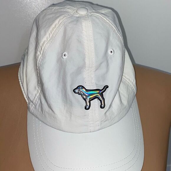 PINK Victoria's Secret Women's White Metallic Dog Baseball Cap Hat Adjustable - Picture 2 of 8